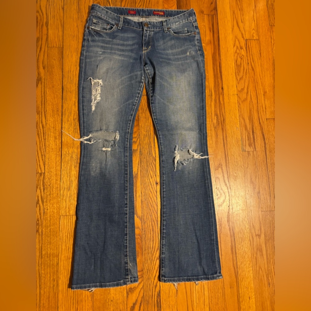 Express Blue Boot Cut STELLA Jeans with Distressed Details